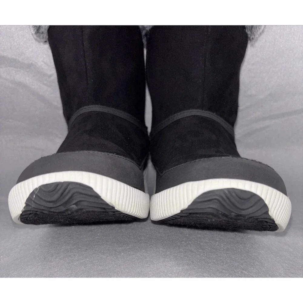 London Fog Collection CHERYL Black And Gray Fur Lined‎ Winter Boots Women's 10